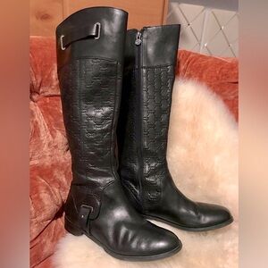 Etienne Aigner Black Embossed Gilbert Full Zip Knee High Boots Size 7.5M